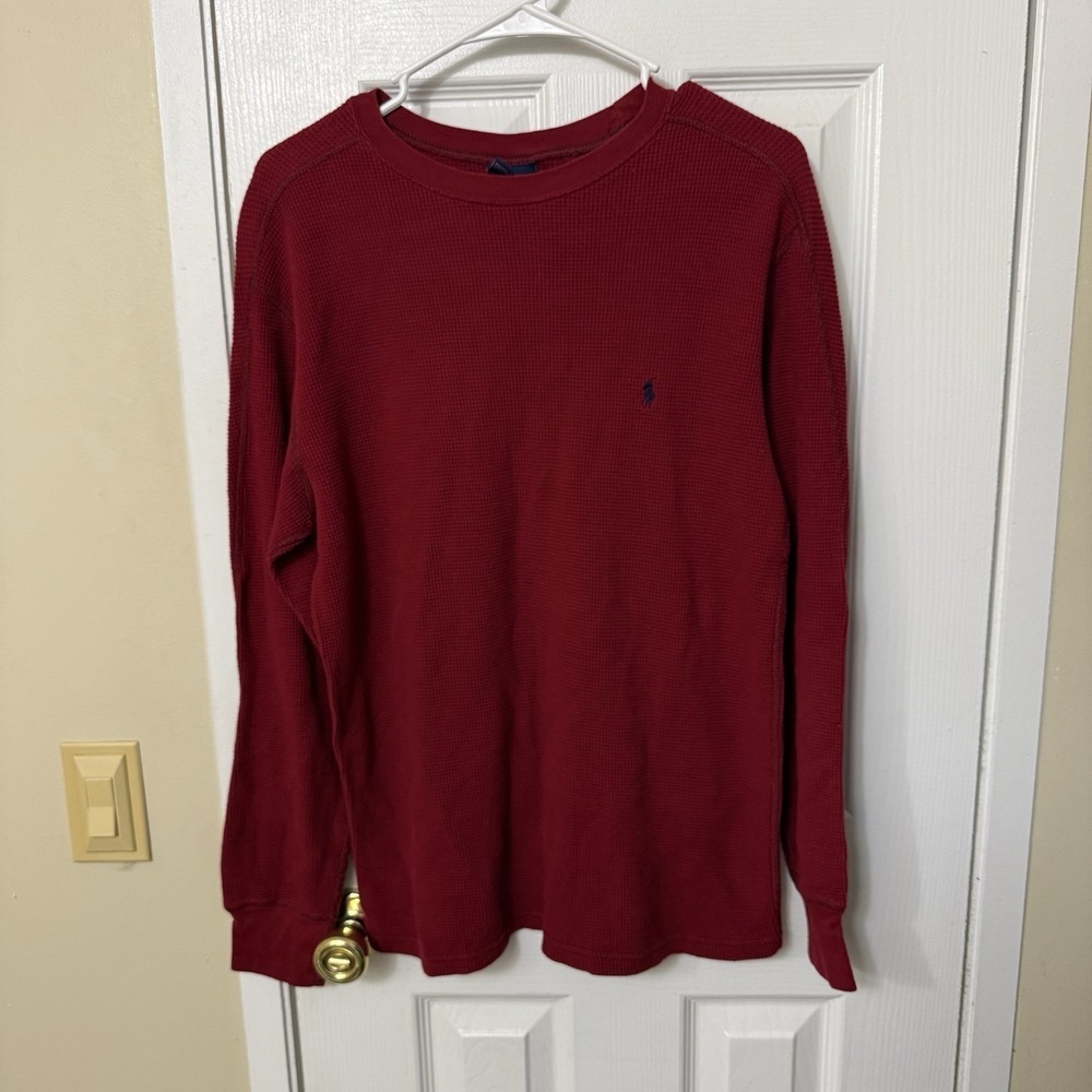 Polo Ralph Lauren Sleepwear Red Mens Medium Waffle Knit Logo Pony Pajama‎ Shirt